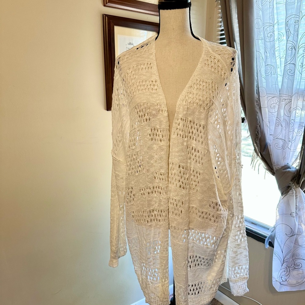 White Open Knit Cardigan